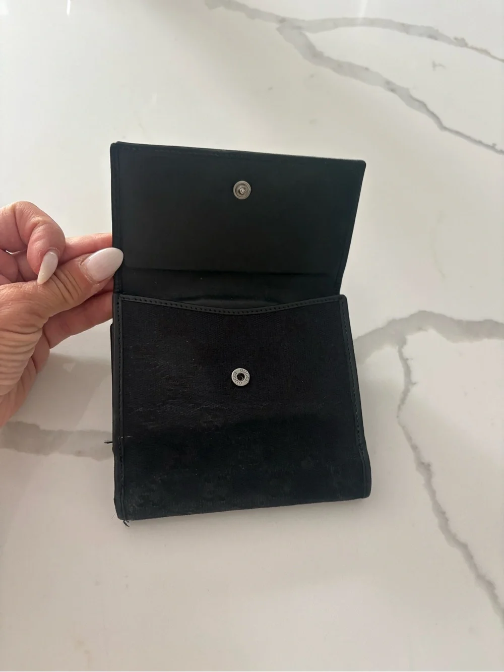 Gucci Black GG Monogram Small Wallet with Silver Tone Hardware - Picture 3 of 6